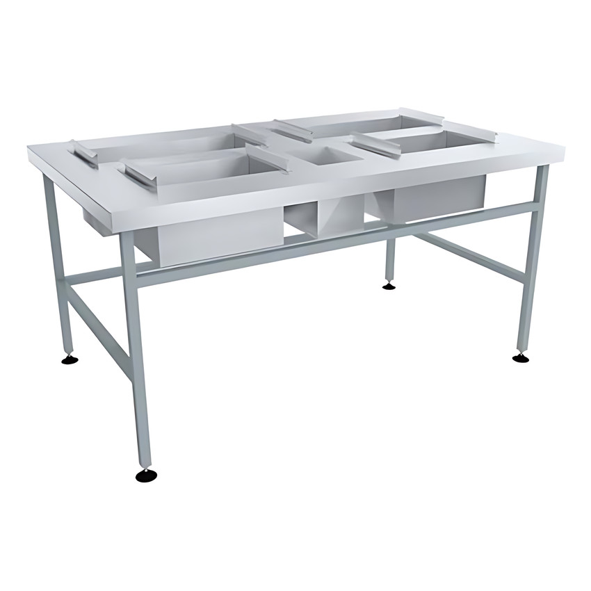 Стол для доочистки картофеля СРОд-1350х800х700 (5 нерж. ёмк.-2 съёмные) каркас: труба окрашенная